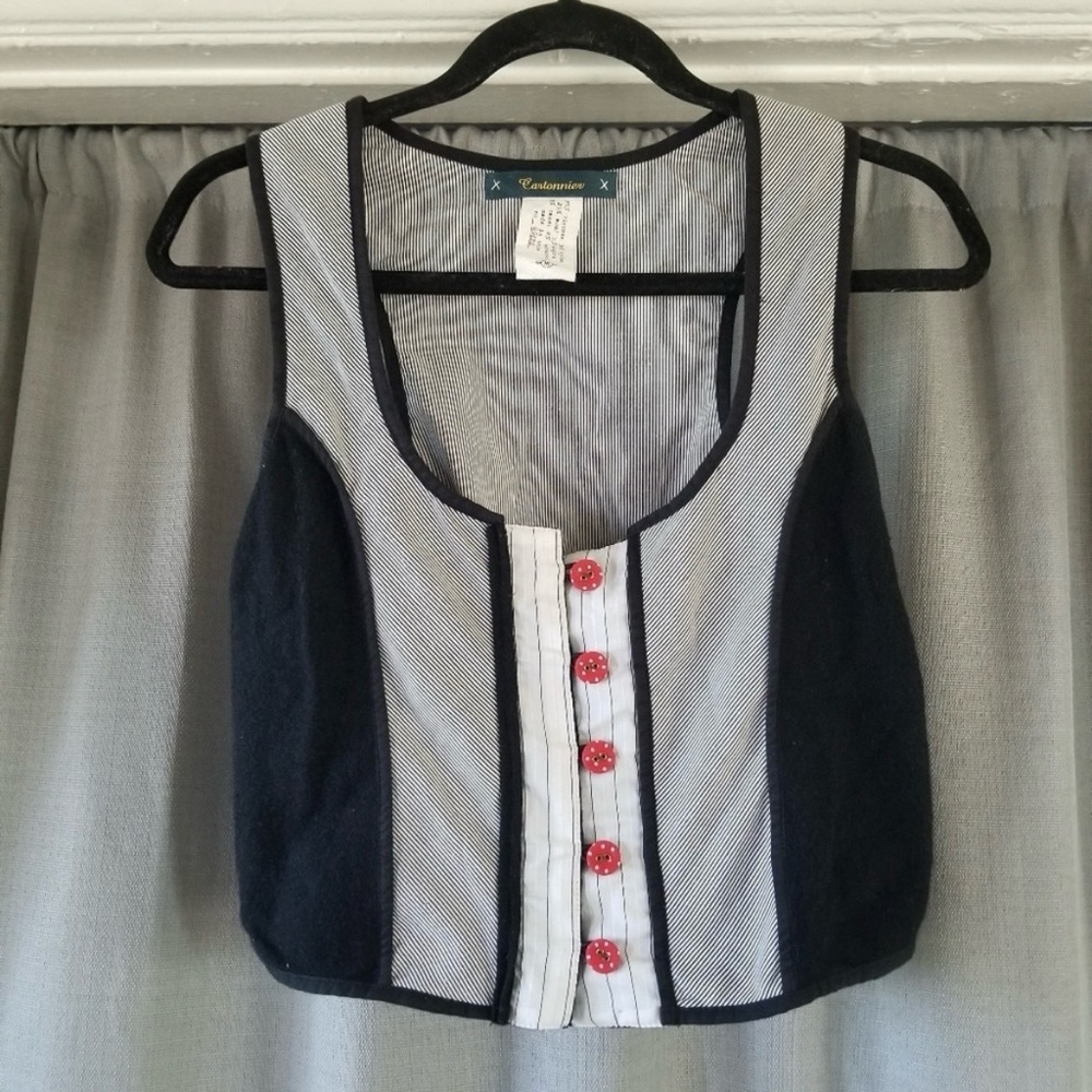 Anthropologie Cartonnier Black and White Vest with Red Accents